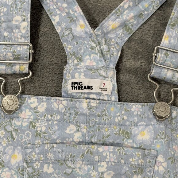 Epic Threads Girls Floral Shortalls Overalls Rompers Size 7 Blue Daisy - Picture 3 of 3